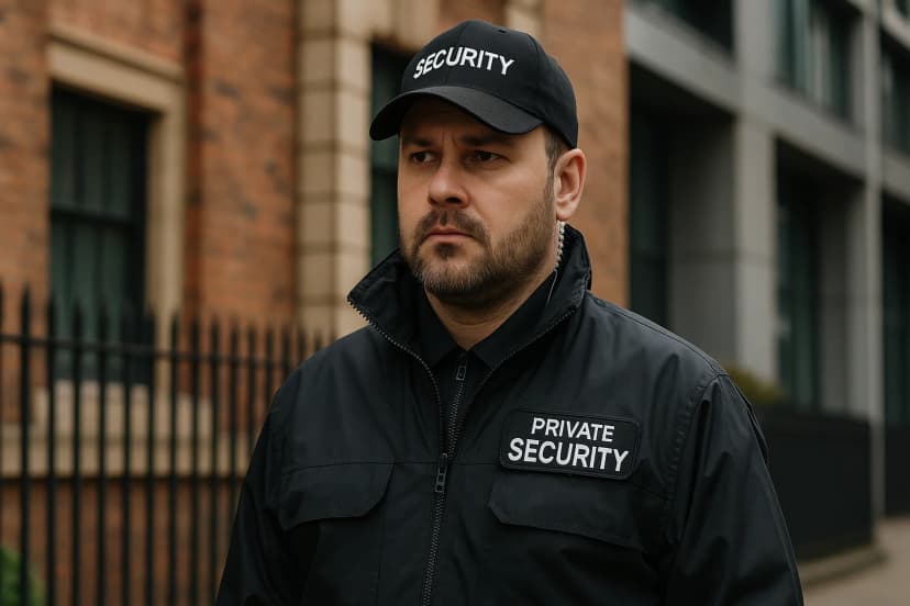 UK private security guard on duty during SIA refresher course training